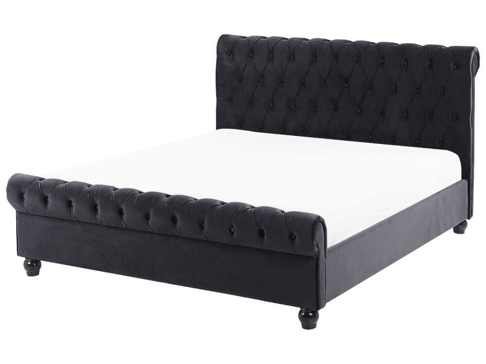 Beliani Zamatová posteľ 140 x 200 cm čierna AVALLON